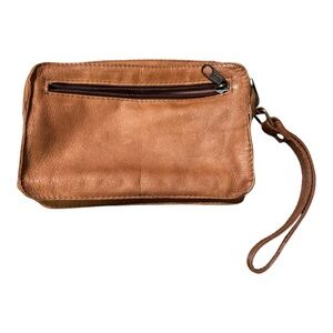 Vintage Genuine Leather Wristlet Wallet Brown Soft Leather Coin Pouch Zip Clutch